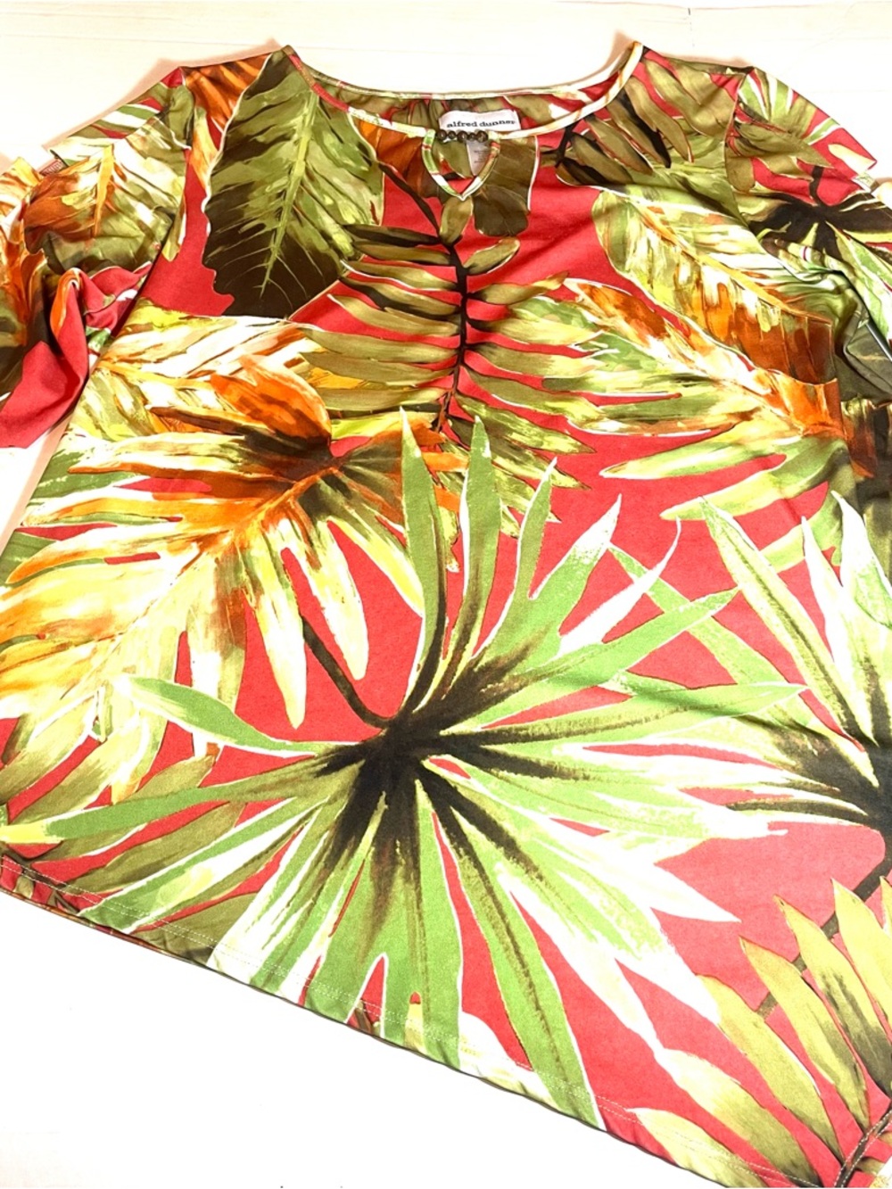Alfred Dunner Tropical Leaf Tunic Keyhole Beaded Neck Cutout Sleeve Sz. Large - Picture 13 of 13